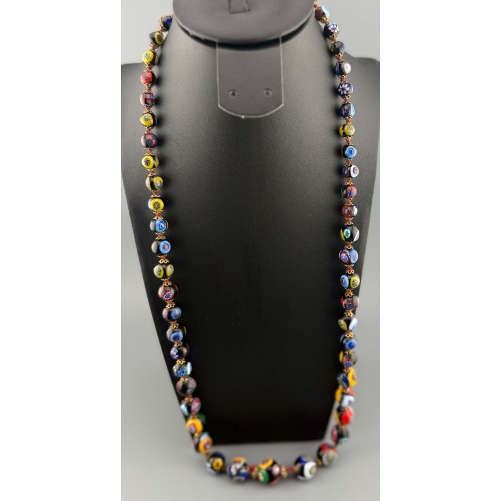 Vintage Venetian Millefiori Necklace Graduated Glass Beads 30" NEEDS RESTRING